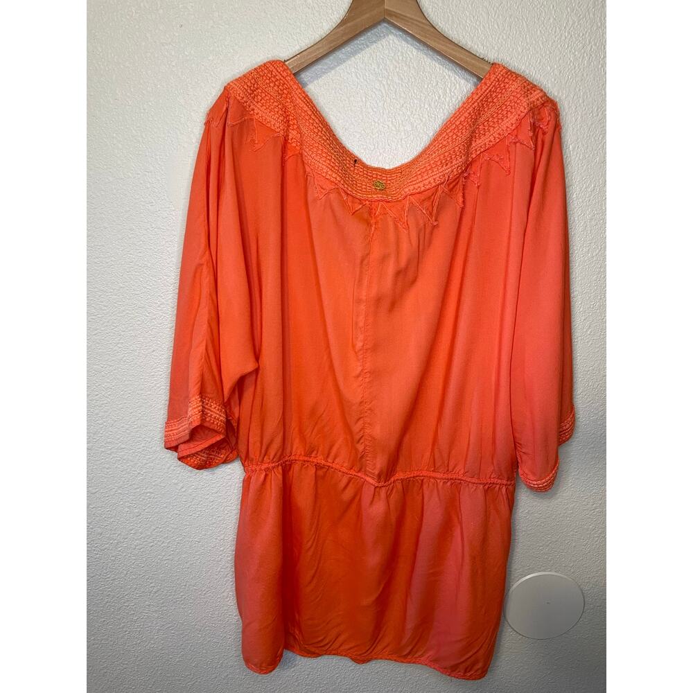 VIX Paula Hermanny Coral Embroidered Bell Sleeve Mini Tunic Swim Coverup Medium - Picture 3 of 13